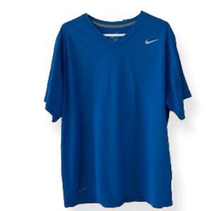 NIKE ATHLETIC DEPT V-NECK 100% COTTON TEE ROYAL BLUE T-SHIRT LARGE